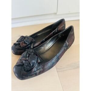 Stuart Weitzman Camo Print Flats Black Brown Size 7 Bow Classic Minimalist